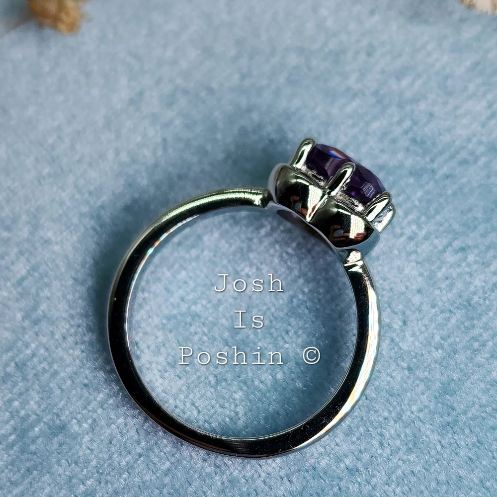 2CTW Personalized purple amethyst heart cut ring in sterling silver - Picture 4 of 7